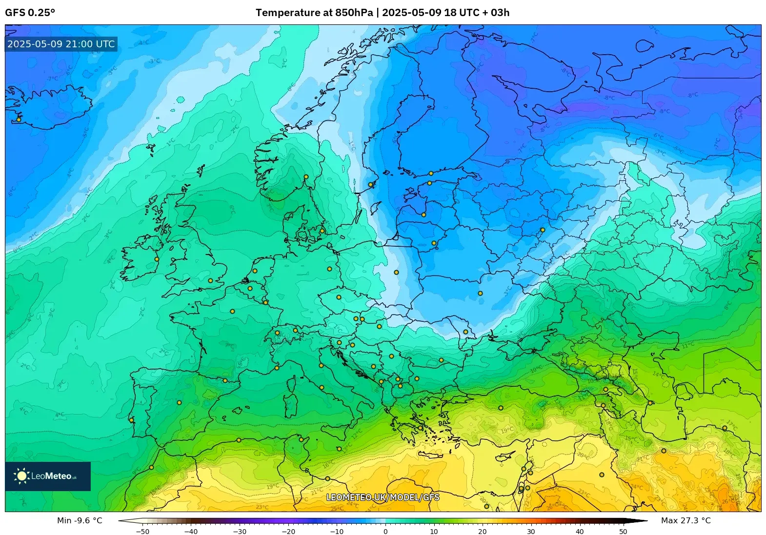 GFS - Europe, Temperature at 850hPa