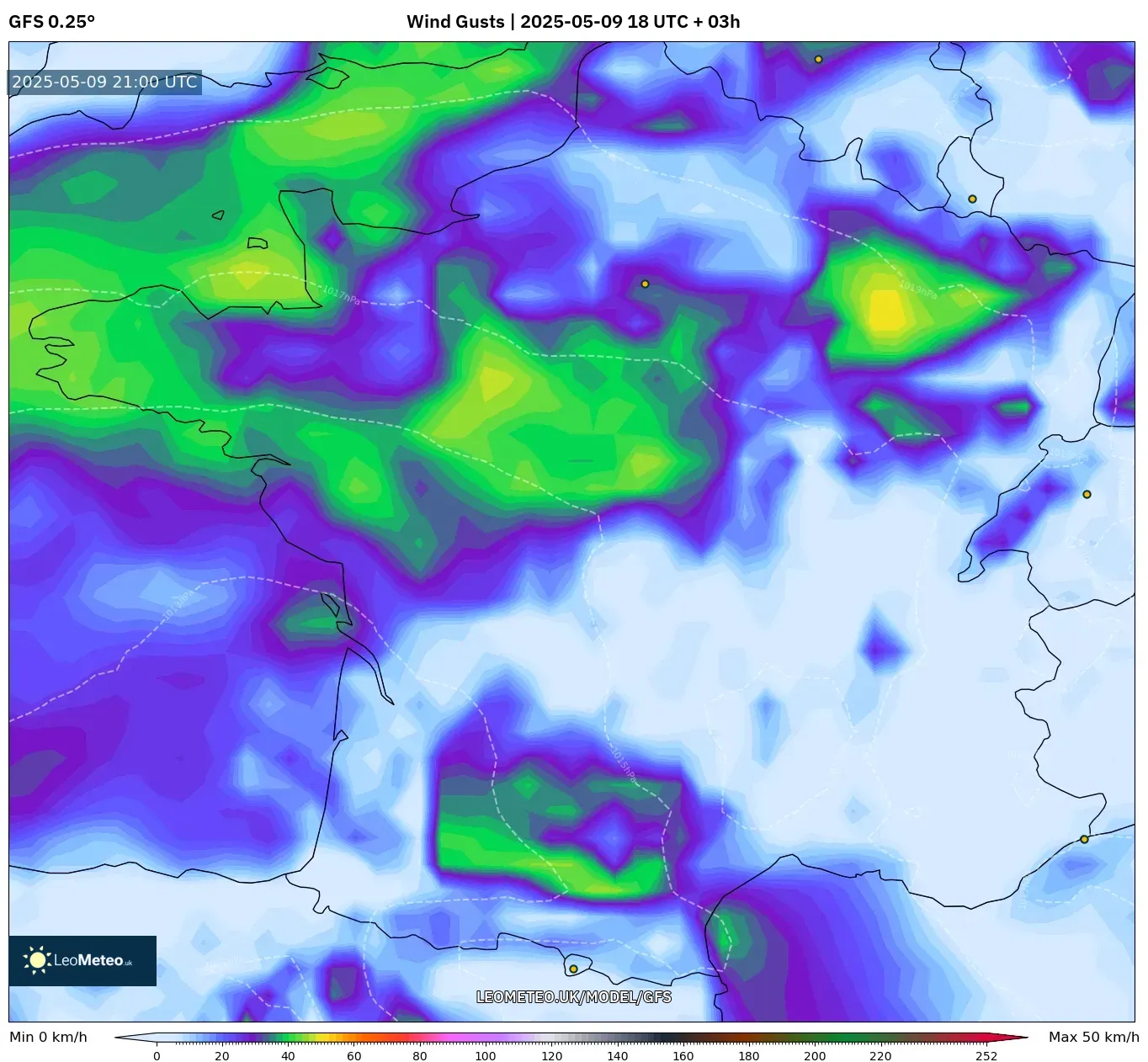 GFS - France, Wind Gusts GFS - France, Wind Gusts