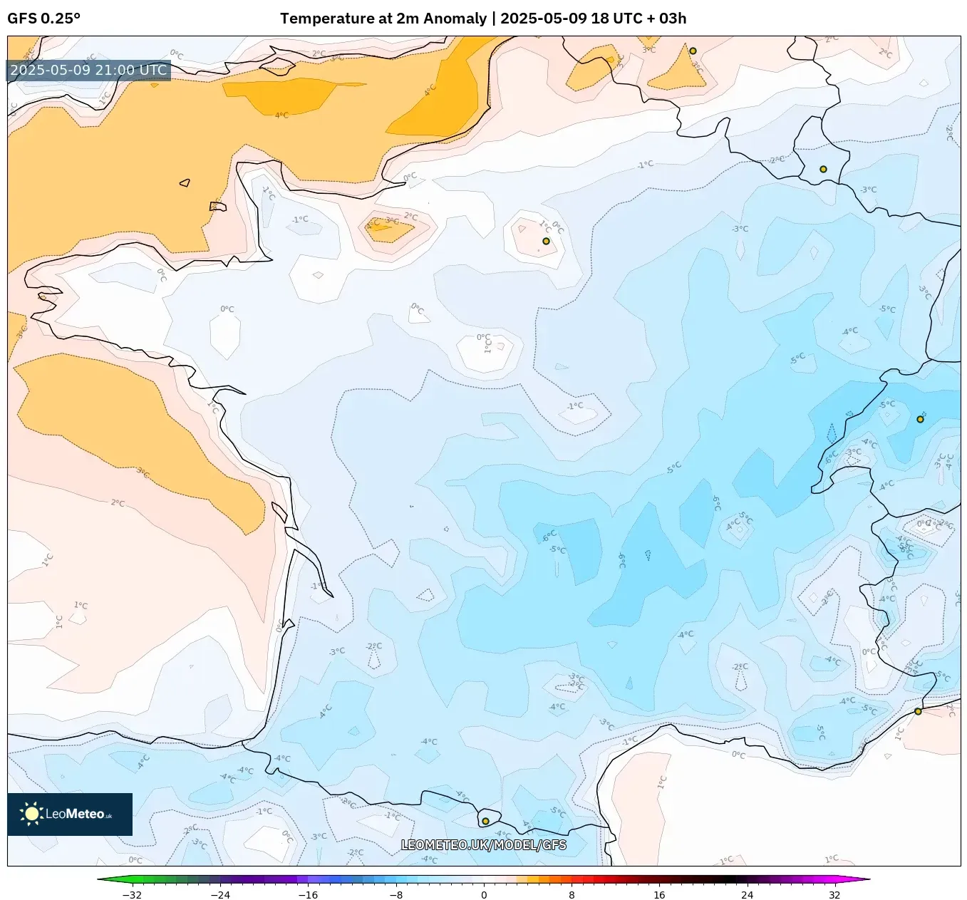 GFS - France, Temperature at 2m Anomaly GFS - France, Temperature at 2m Anomaly