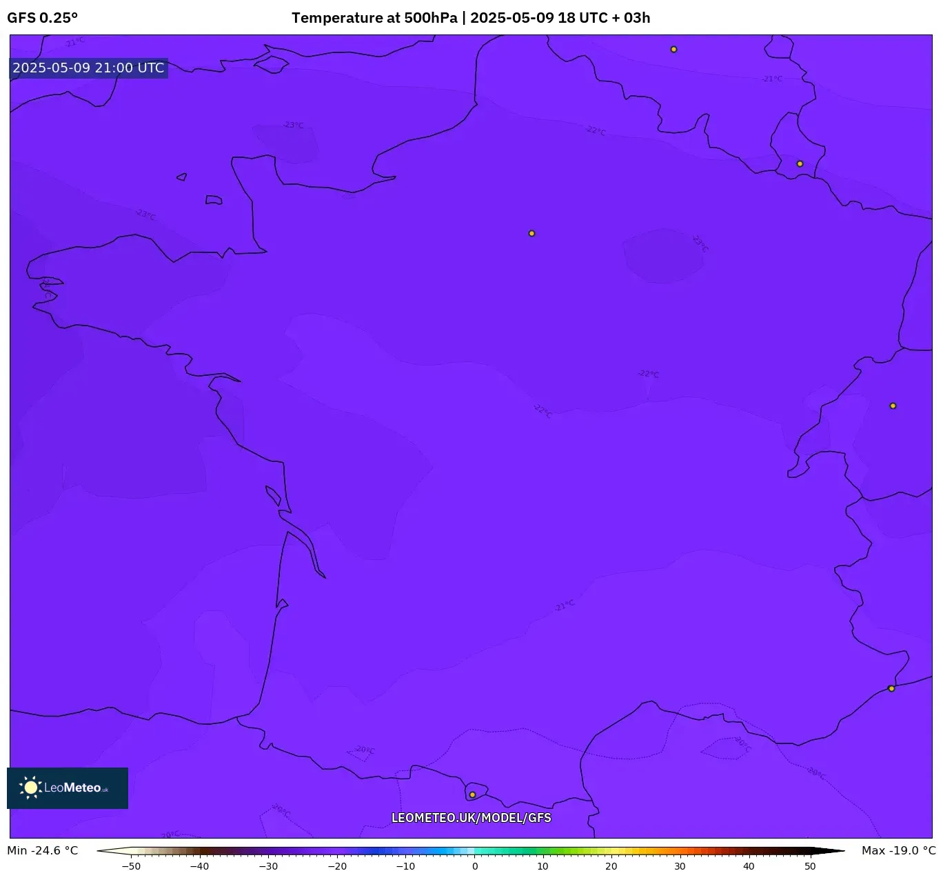 GFS - France, Temperature at 500hPa GFS - France, Temperature at 500hPa
