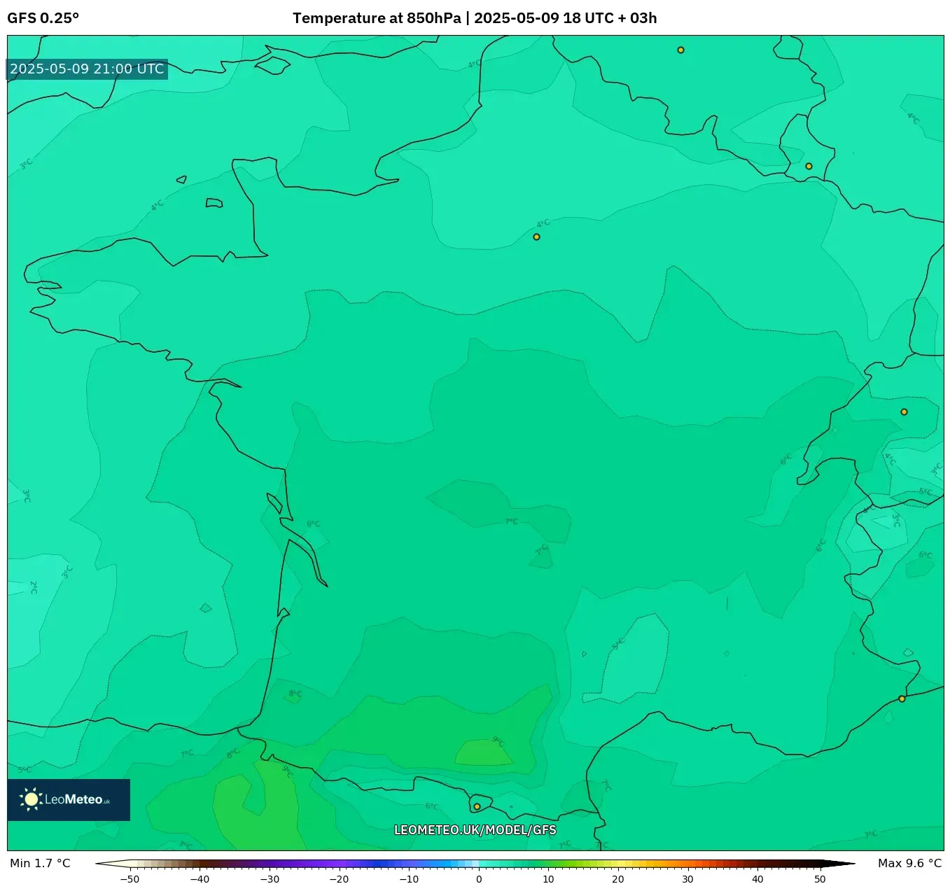 GFS - France, Temperature at 850hPa GFS - France, Temperature at 850hPa