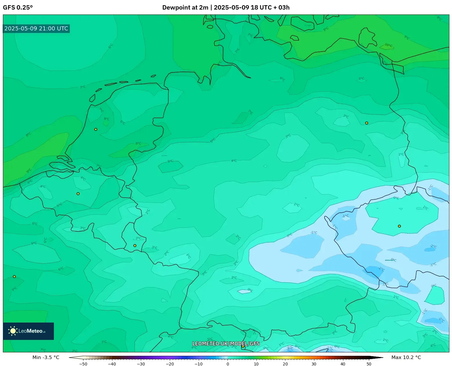 GFS - Germany, Dewpoint at 2m GFS - Germany, Dewpoint at 2m