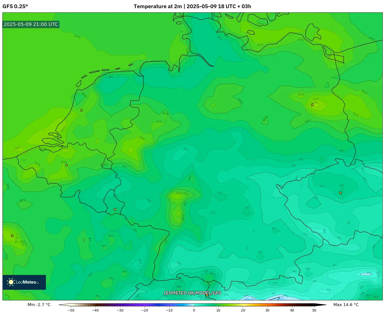 GFS - Germany, Temperature at 2m GFS - Germany, Temperature at 2m