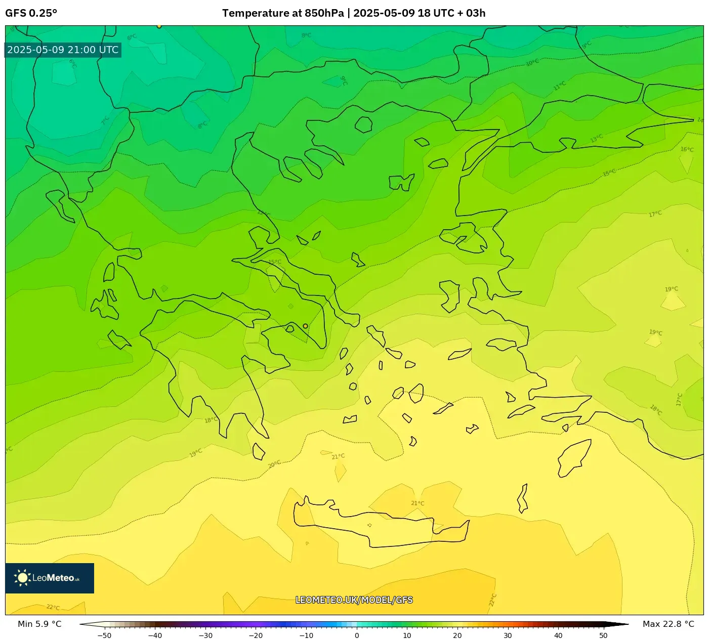 GFS - Greece, Temperature at 850hPa GFS - Greece, Temperature at 850hPa