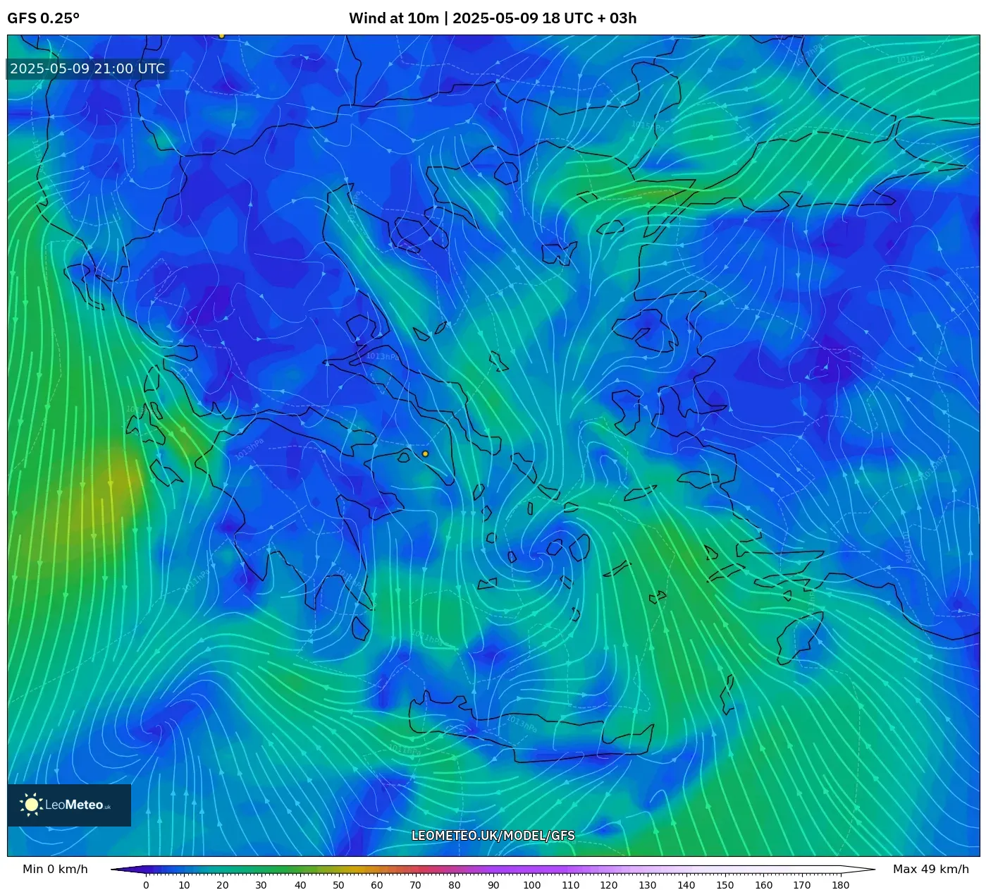 GFS - Greece, Wind at 10m GFS - Greece, Wind at 10m