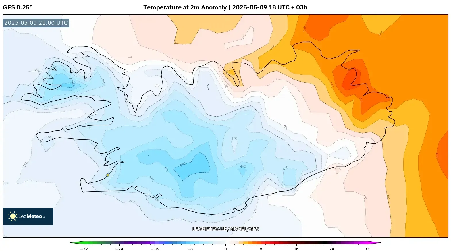 GFS - Iceland, Temperature at 2m Anomaly GFS - Iceland, Temperature at 2m Anomaly
