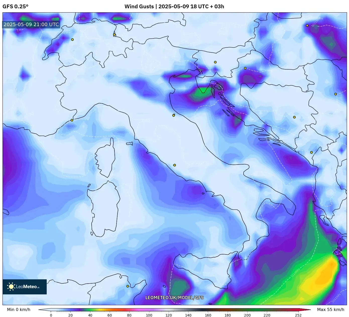 GFS - Italy, Wind Gusts GFS - Italy, Wind Gusts