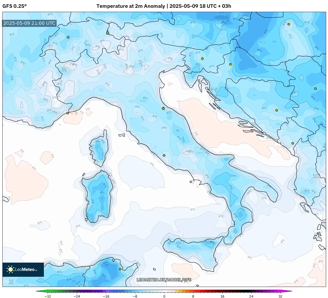 GFS - Italy, Temperature at 2m Anomaly GFS - Italy, Temperature at 2m Anomaly