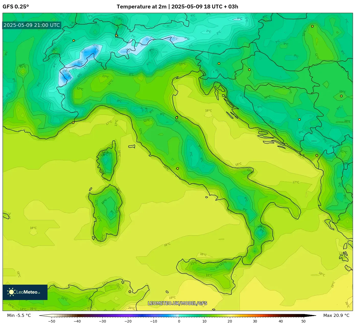GFS - Italy, Temperature at 2m GFS - Italy, Temperature at 2m