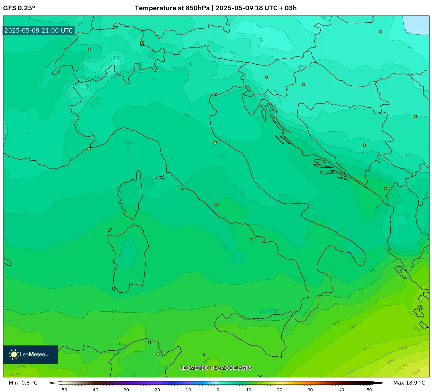 GFS - Italy, Temperature at 850hPa GFS - Italy, Temperature at 850hPa