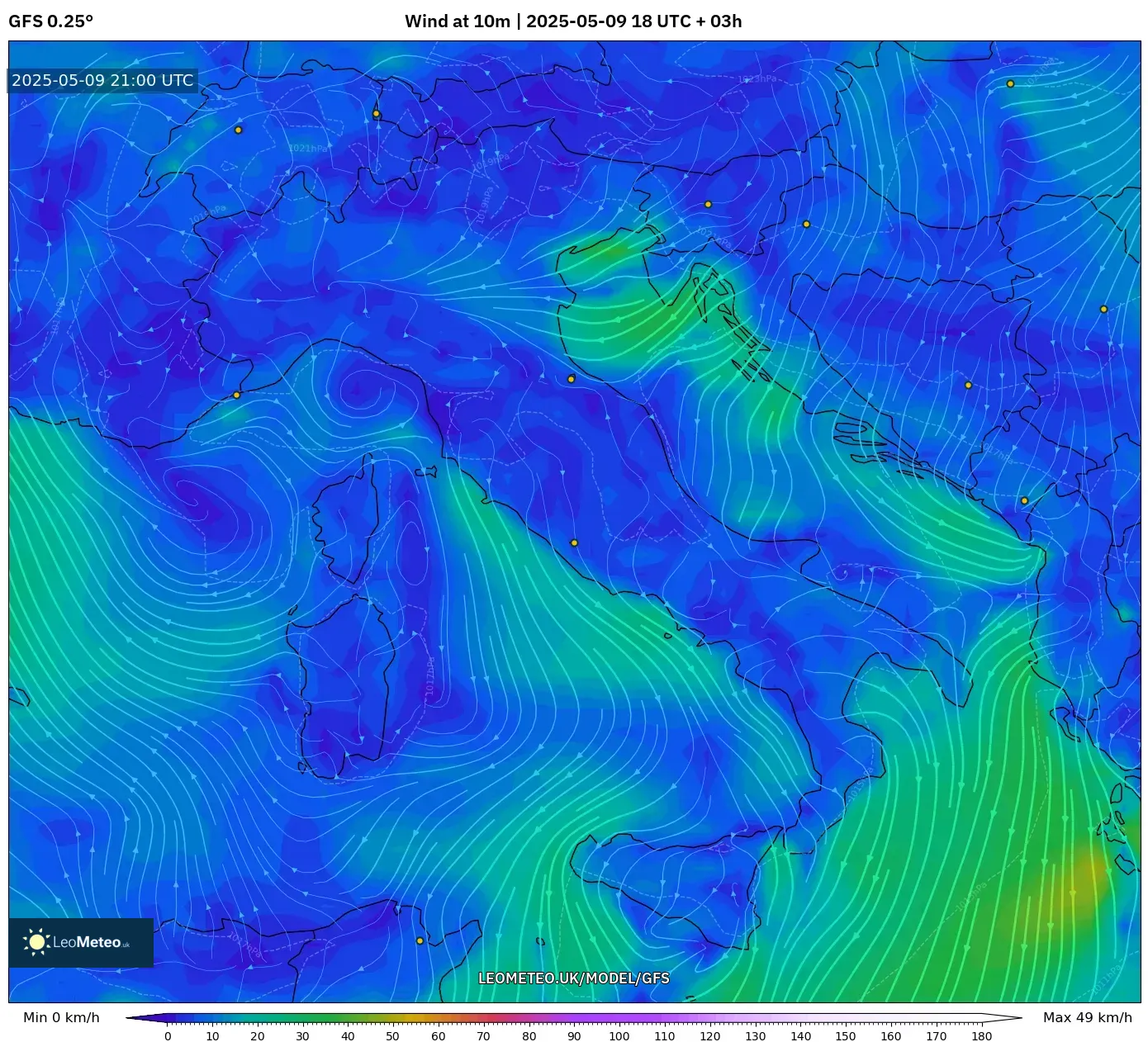 GFS - Italy, Wind at 10m GFS - Italy, Wind at 10m
