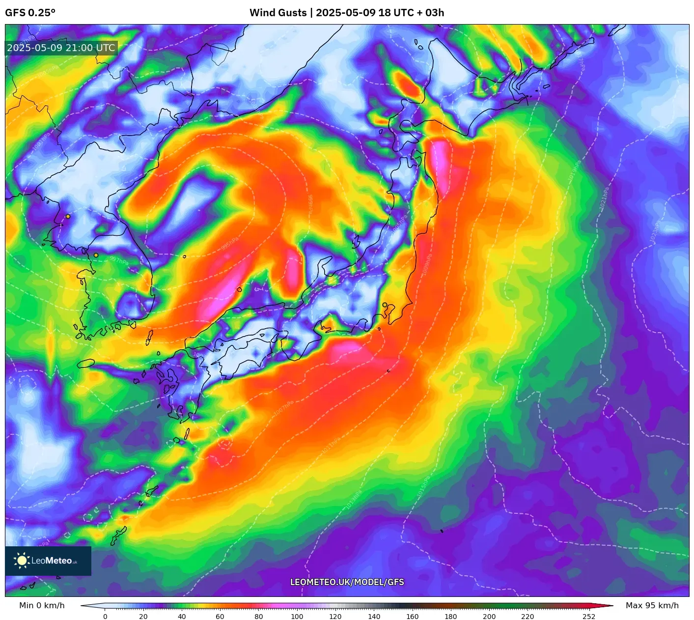 GFS - Japan, Wind Gusts GFS - Japan, Wind Gusts