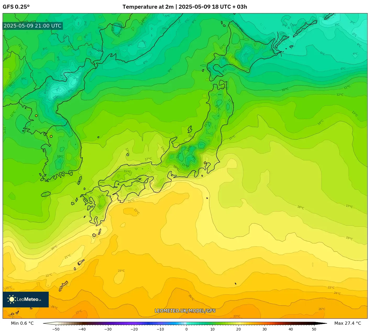 GFS - Japan, Temperature at 2m GFS - Japan, Temperature at 2m