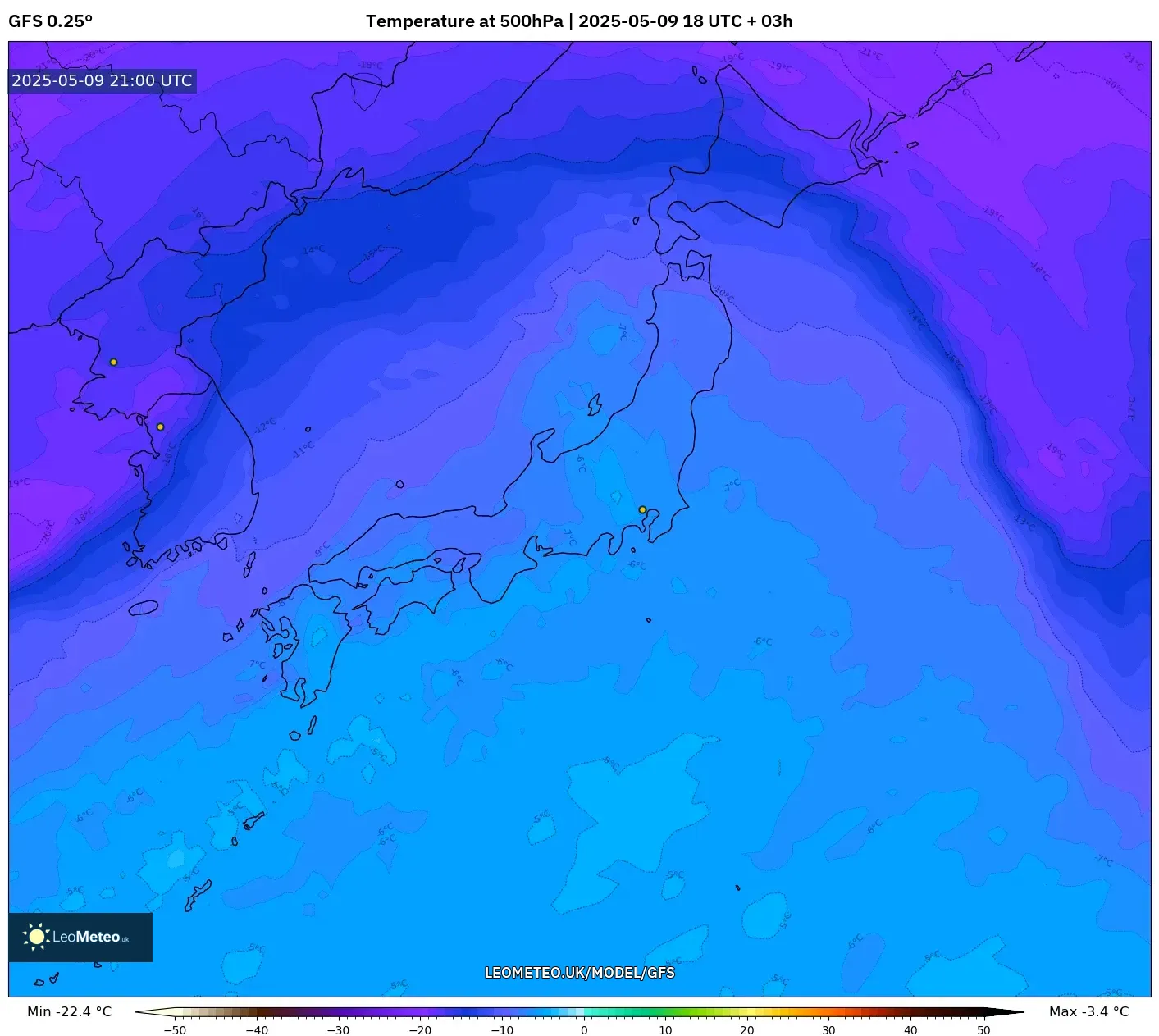 GFS - Japan, Temperature at 500hPa GFS - Japan, Temperature at 500hPa