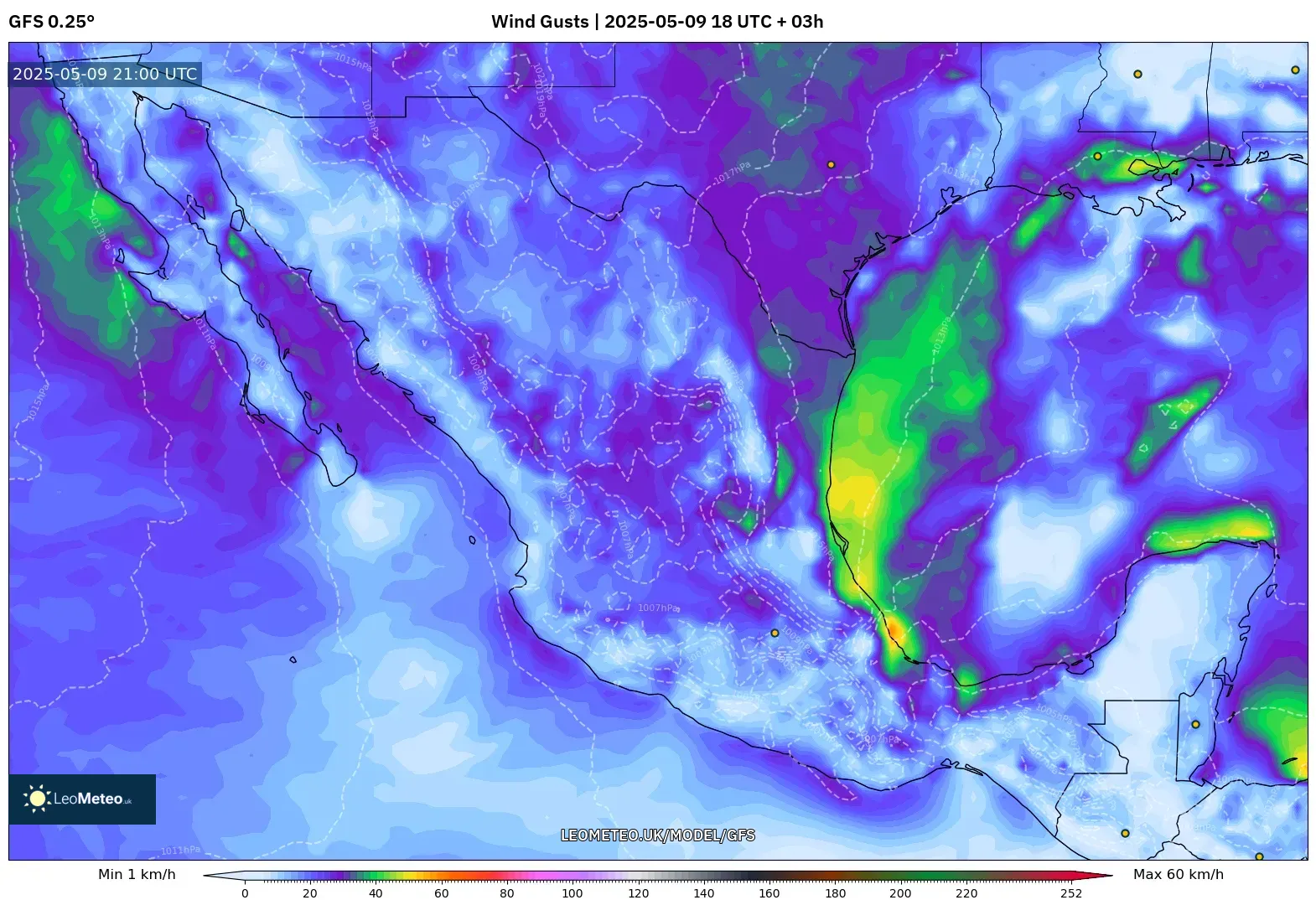 GFS - Mexico, Wind Gusts GFS - Mexico, Wind Gusts