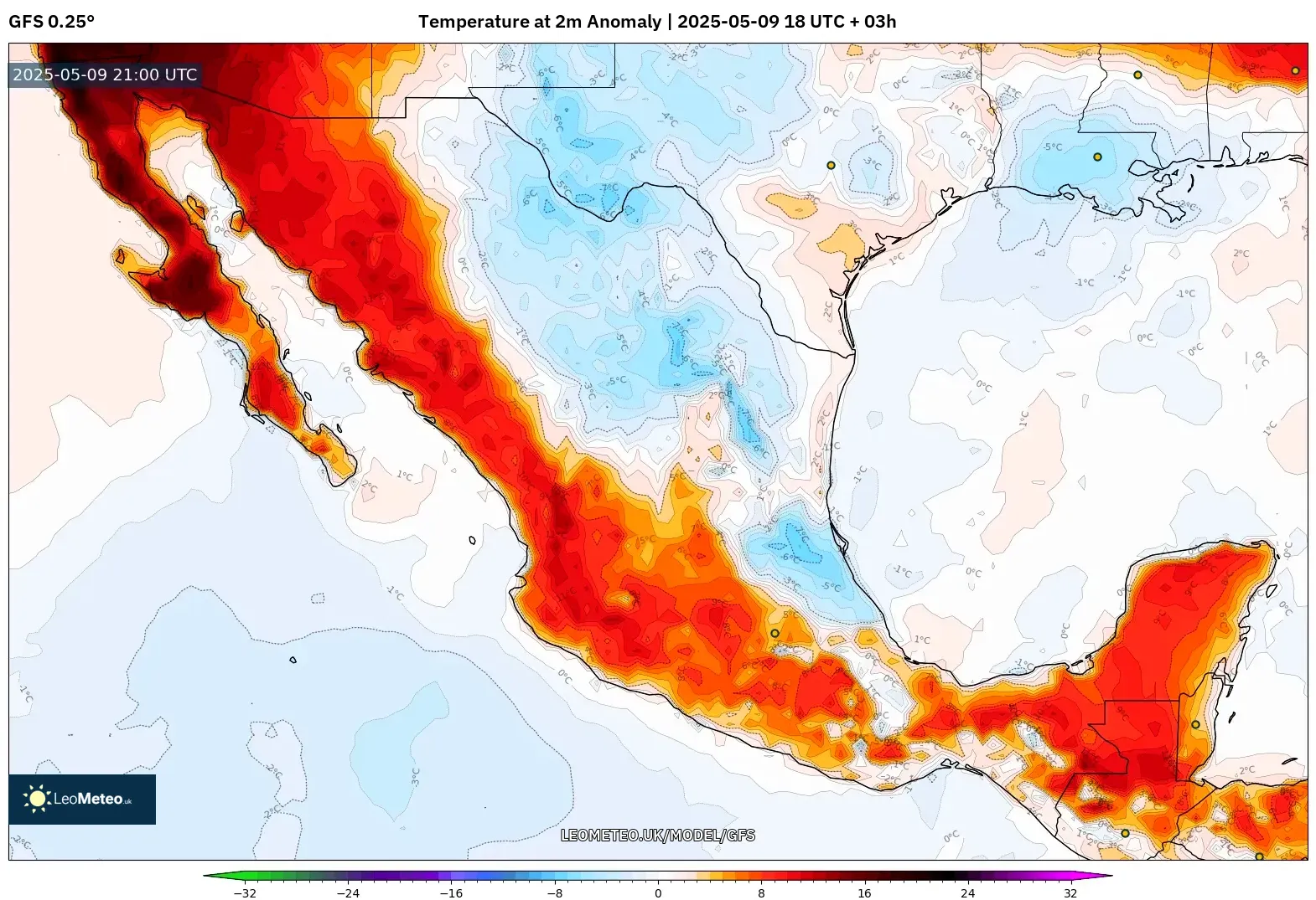 GFS - Mexico, Temperature at 2m Anomaly GFS - Mexico, Temperature at 2m Anomaly