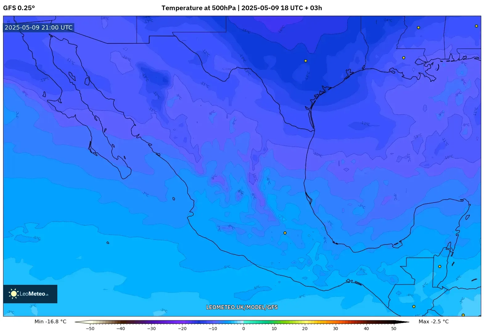 GFS - Mexico, Temperature at 500hPa GFS - Mexico, Temperature at 500hPa