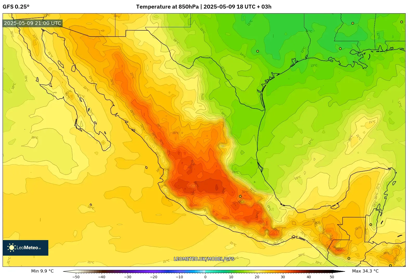 GFS - Mexico, Temperature at 850hPa GFS - Mexico, Temperature at 850hPa