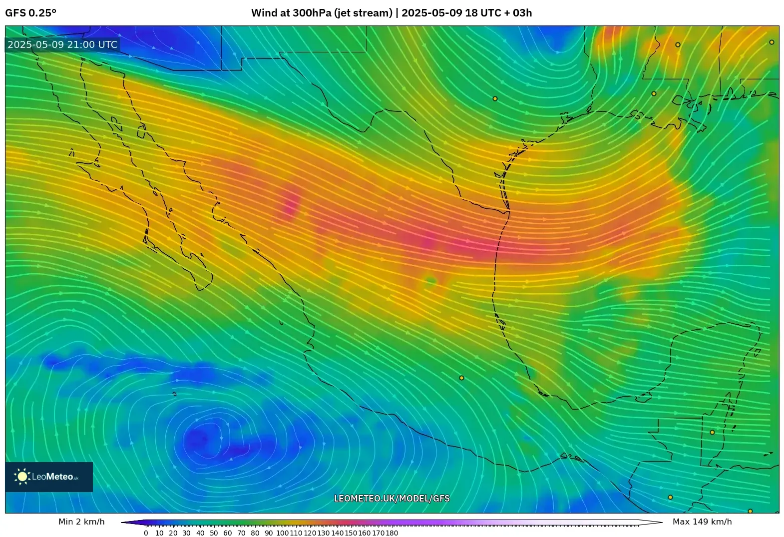 GFS - Mexico, Wind at 300hPa (jet stream) GFS - Mexico, Wind at 300hPa (jet stream)