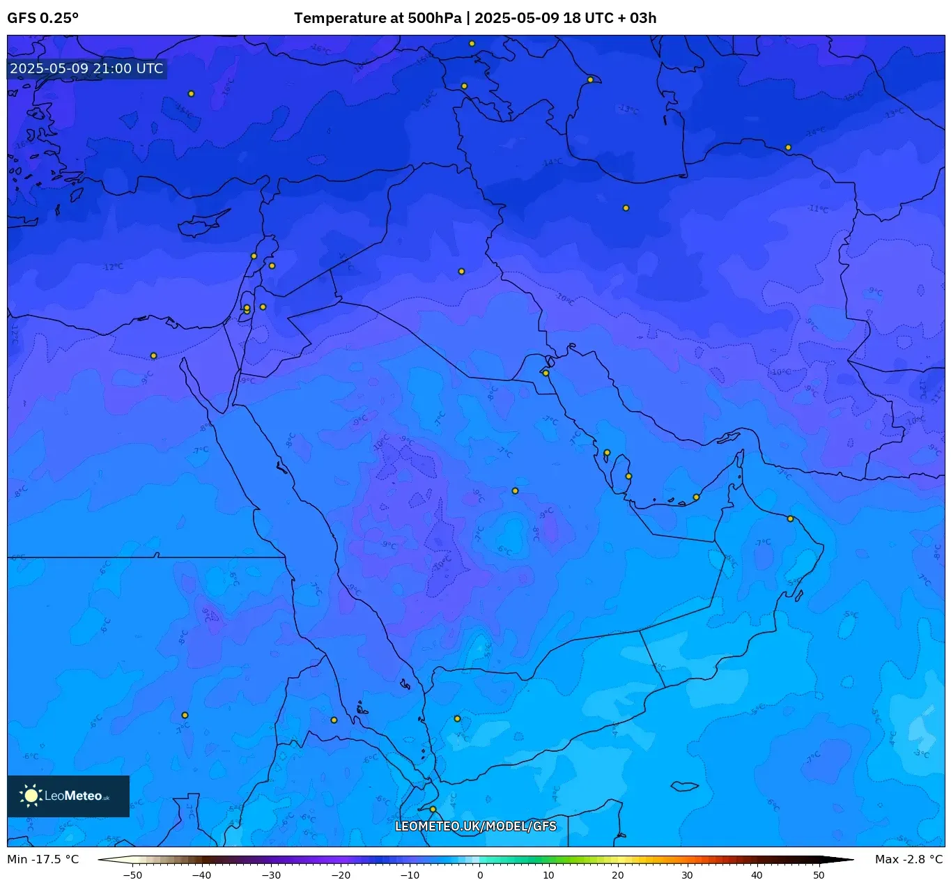GFS - Middle East, Temperature at 500hPa GFS - Middle East, Temperature at 500hPa