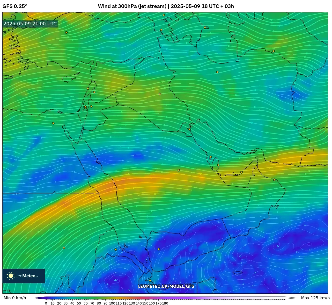 GFS - Middle East, Wind at 300hPa (jet stream) GFS - Middle East, Wind at 300hPa (jet stream)
