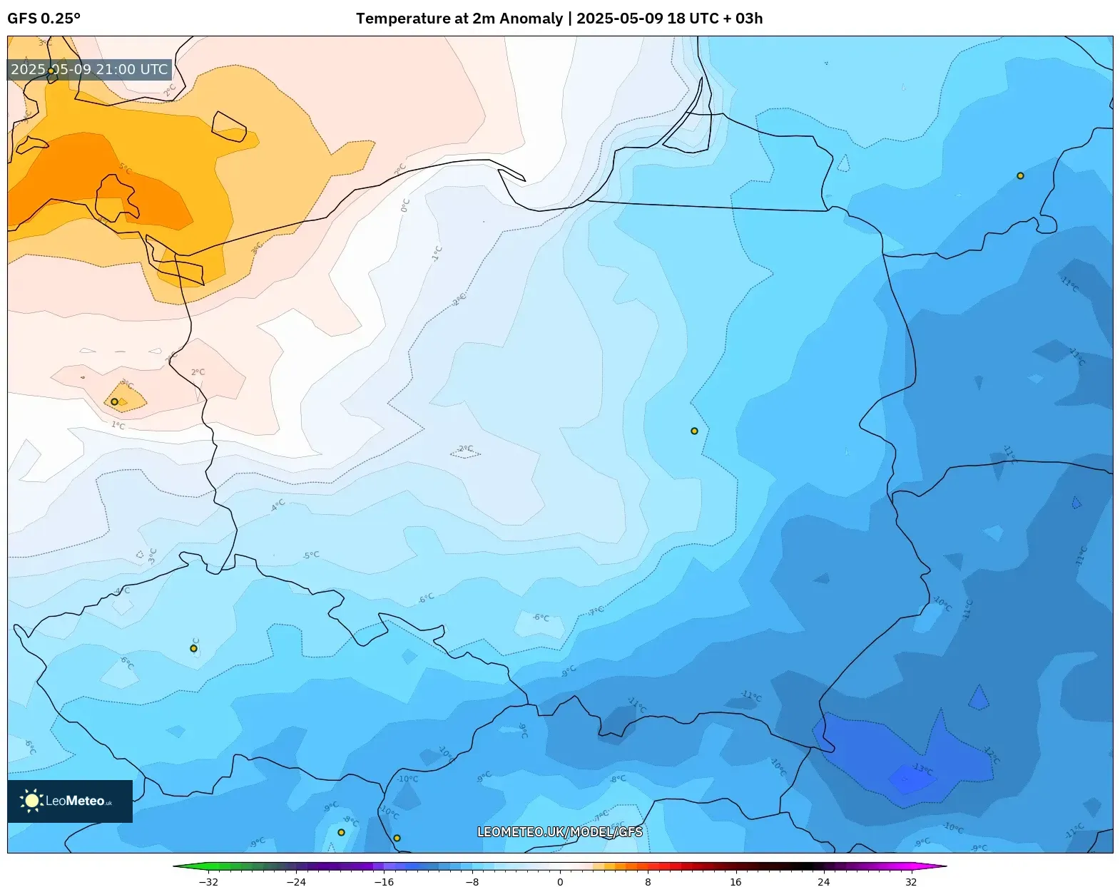 GFS - Poland, Temperature at 2m Anomaly GFS - Poland, Temperature at 2m Anomaly
