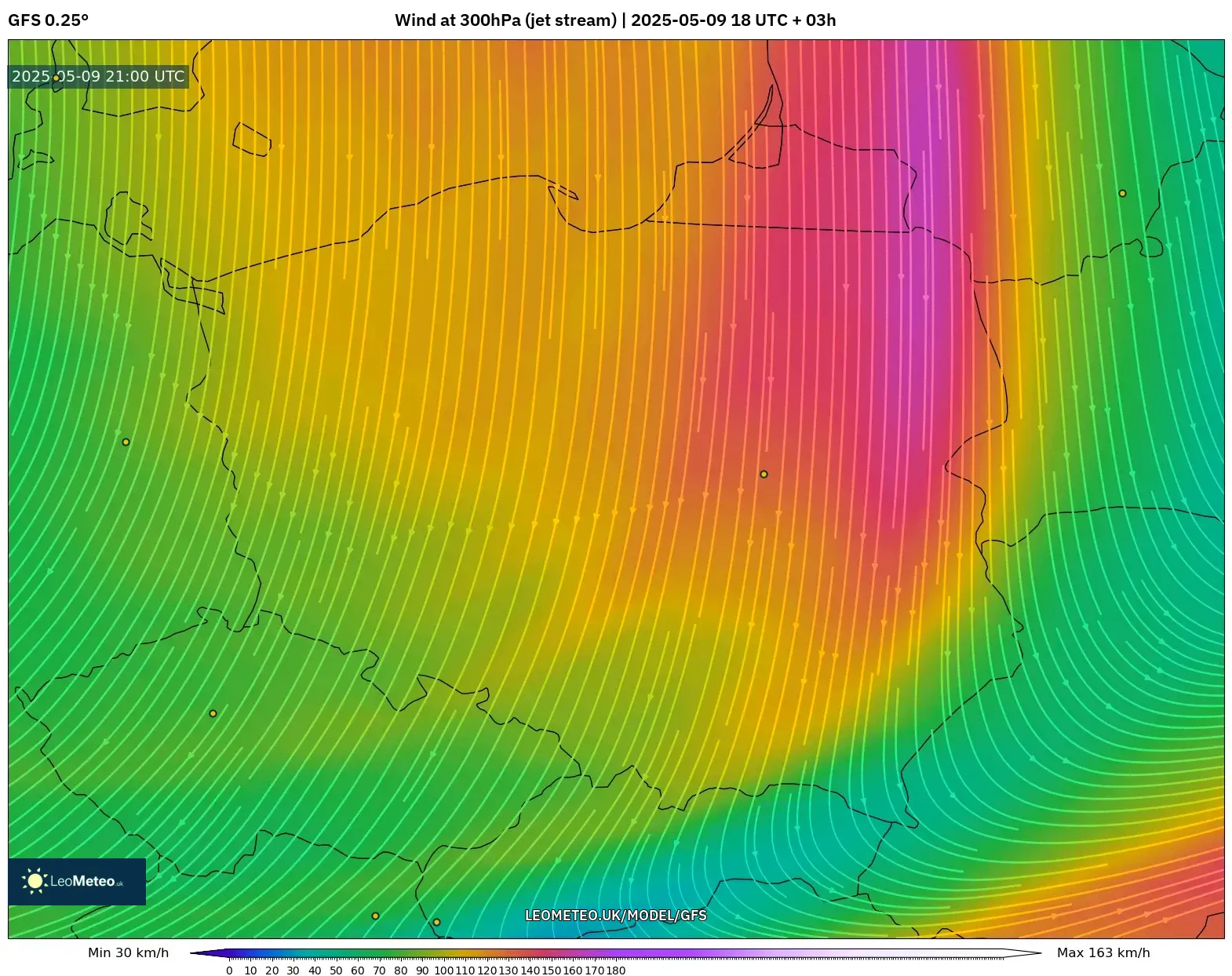 GFS - Poland, Wind at 300hPa (jet stream) GFS - Poland, Wind at 300hPa (jet stream)
