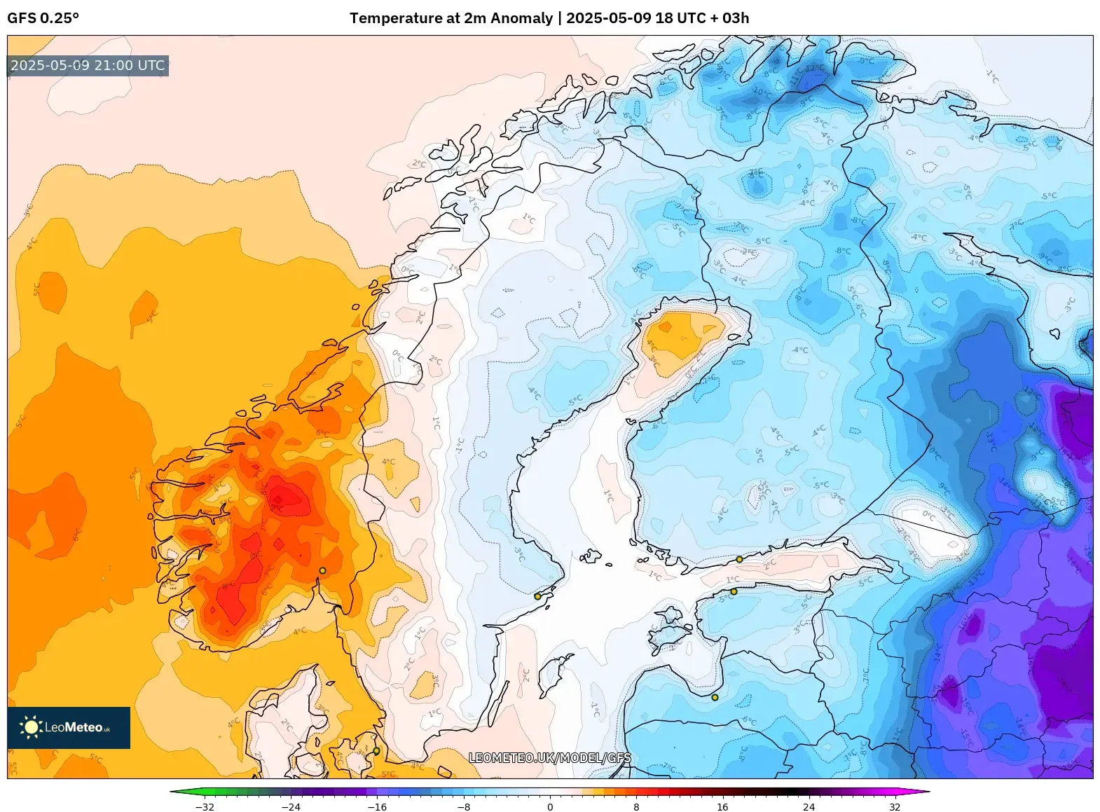 GFS - Scandinavia, Temperature at 2m Anomaly GFS - Scandinavia, Temperature at 2m Anomaly