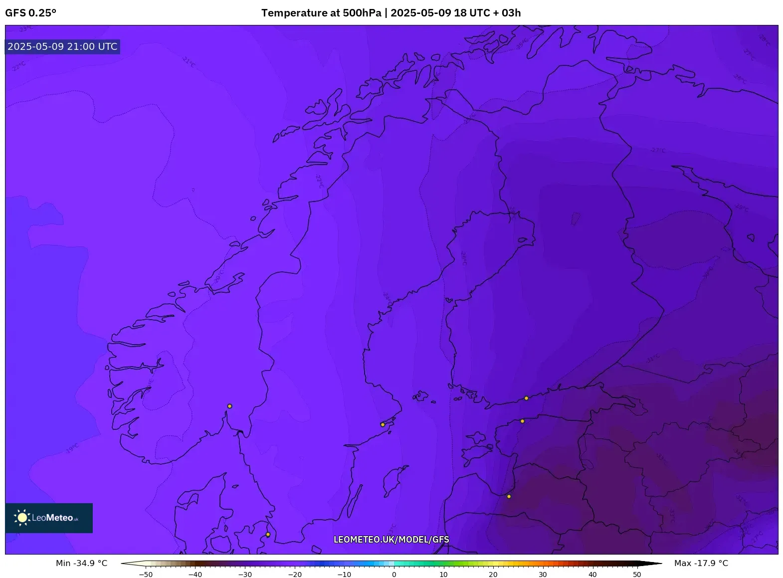 GFS - Scandinavia, Temperature at 500hPa GFS - Scandinavia, Temperature at 500hPa