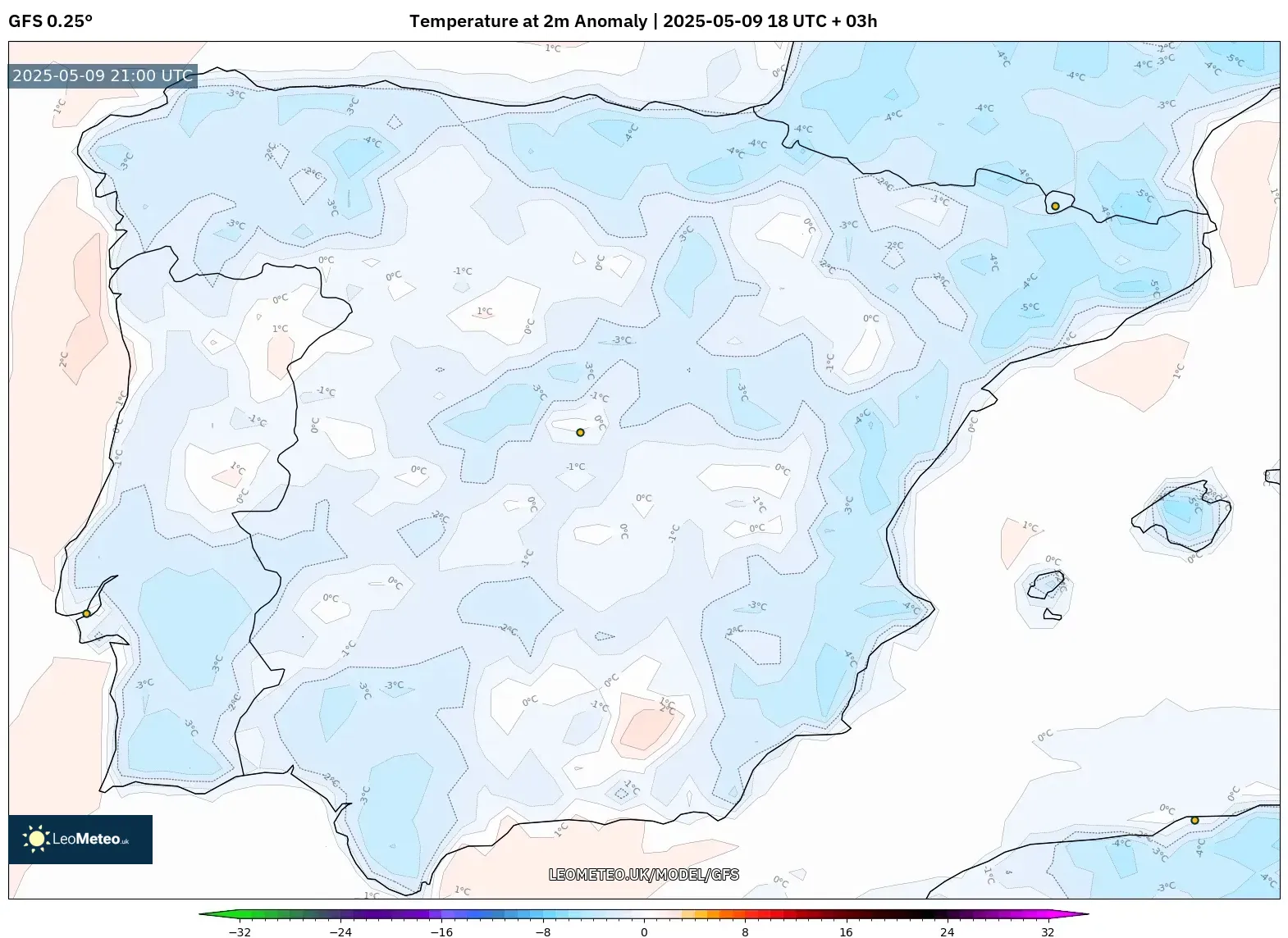 GFS - Spain, Temperature at 2m Anomaly GFS - Spain, Temperature at 2m Anomaly