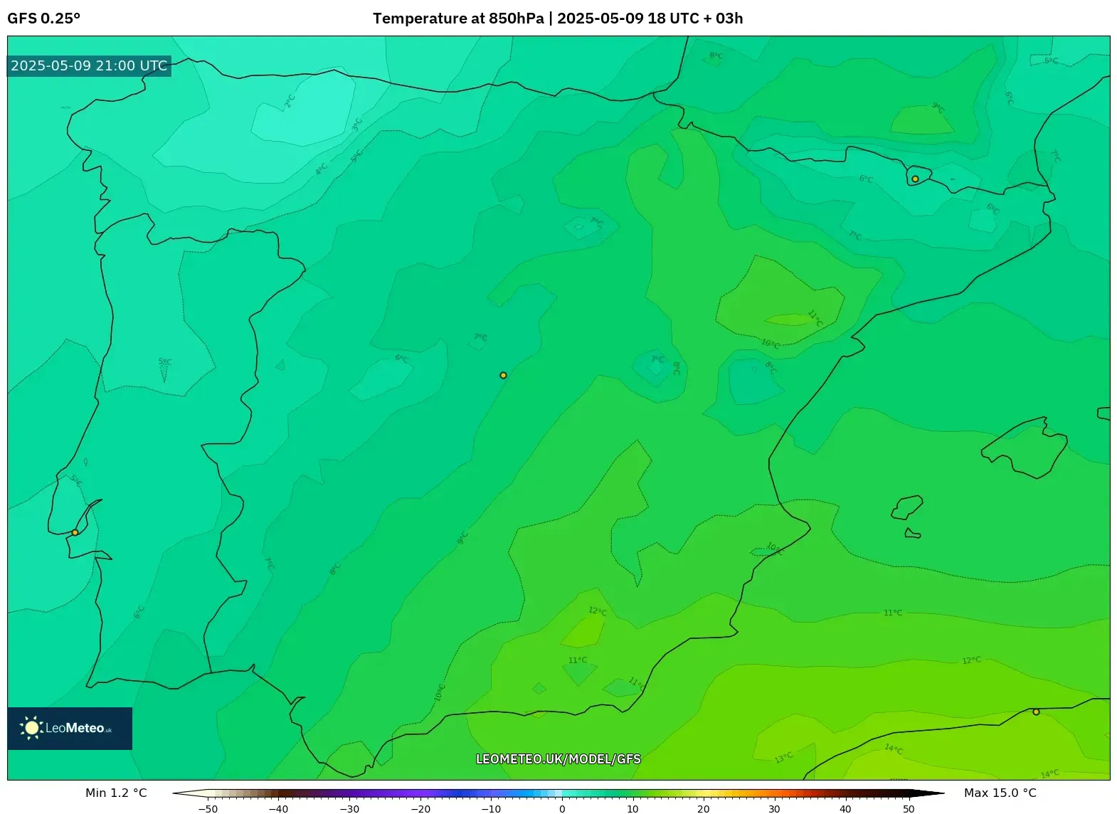 GFS - Spain, Temperature at 850hPa GFS - Spain, Temperature at 850hPa