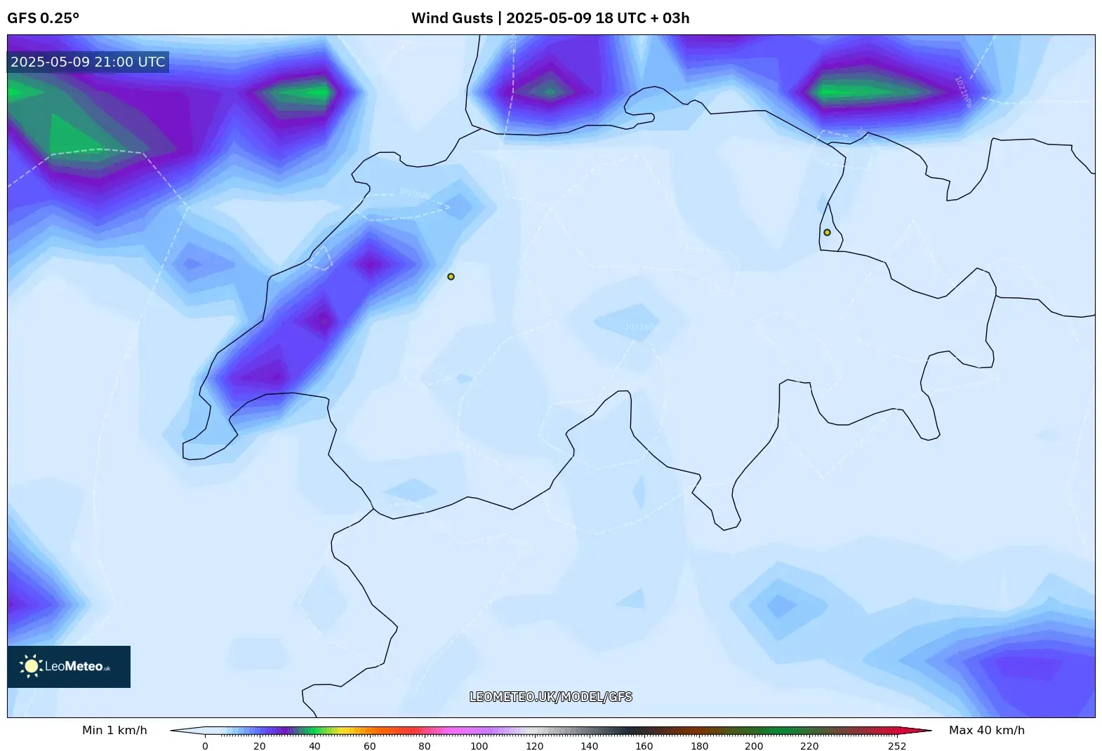 GFS - Switzerland, Wind Gusts GFS - Switzerland, Wind Gusts