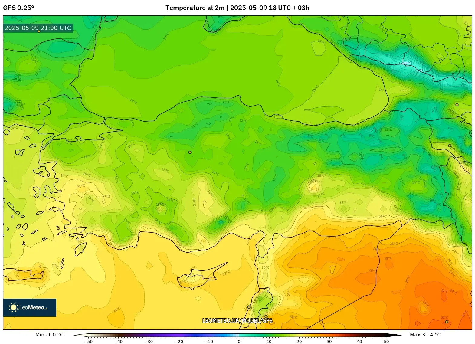 GFS - Turkey, Temperature at 2m GFS - Turkey, Temperature at 2m