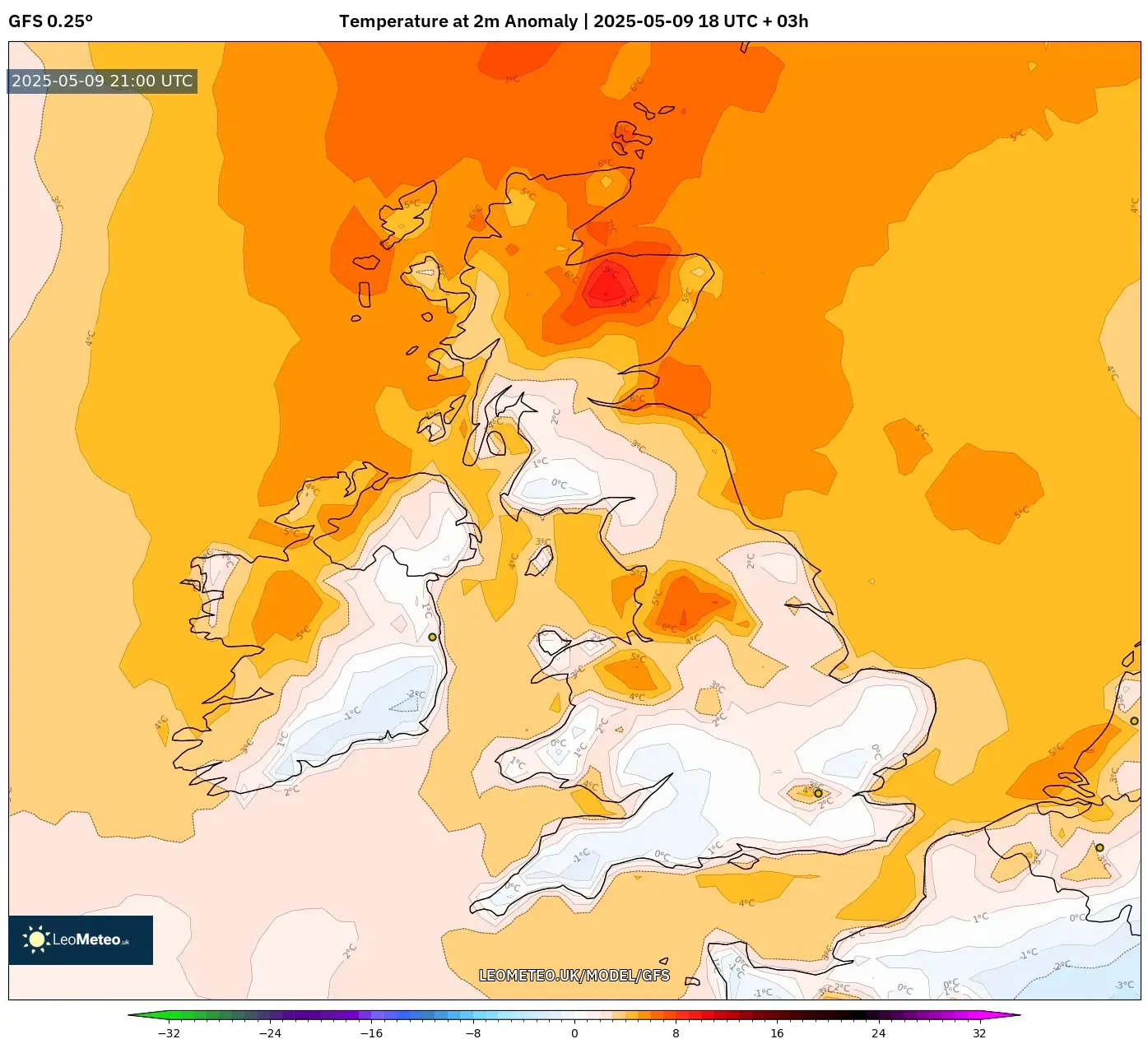 GFS - United Kingdom, Temperature at 2m Anomaly GFS - United Kingdom, Temperature at 2m Anomaly