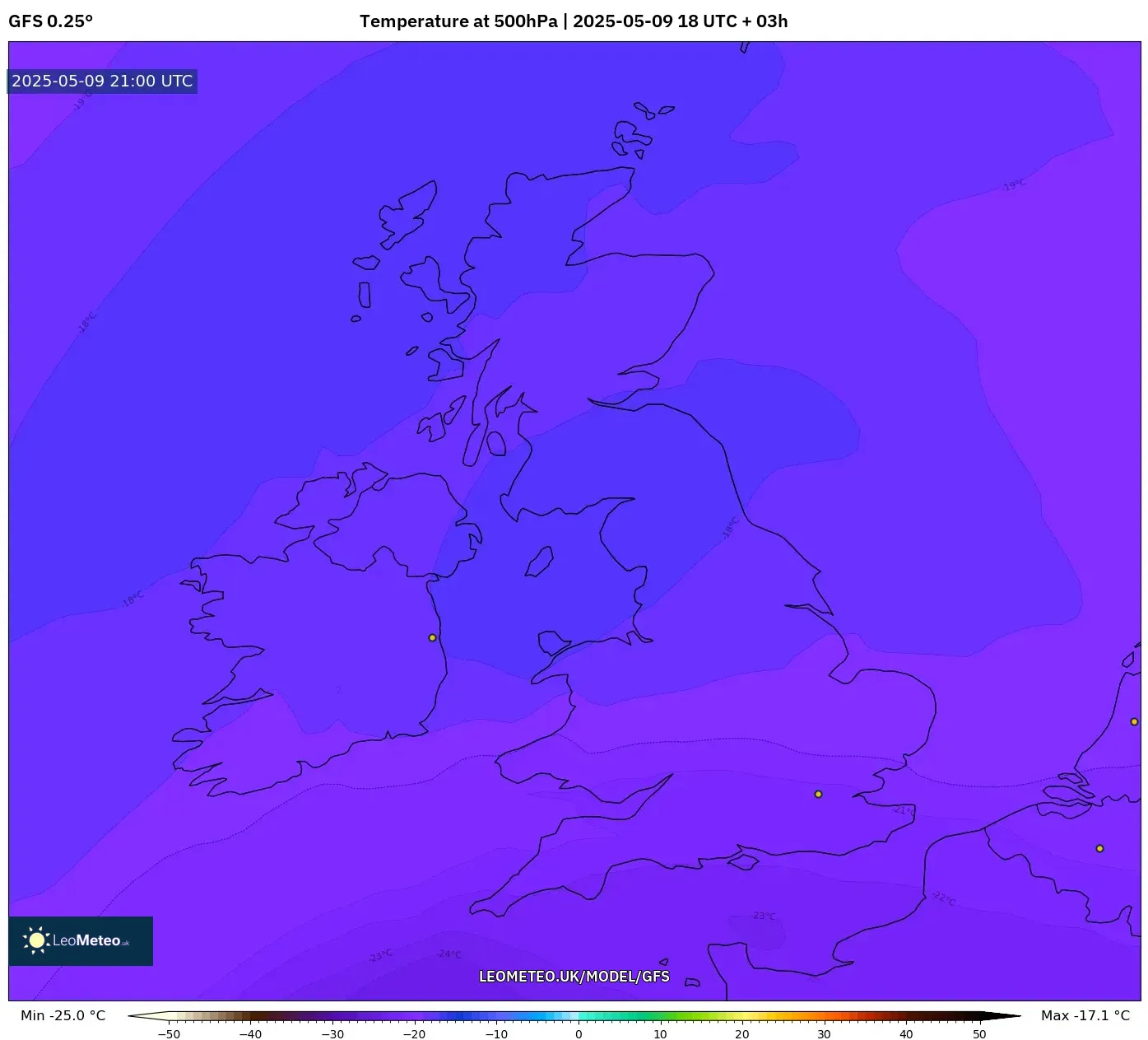 GFS - United Kingdom, Temperature at 500hPa GFS - United Kingdom, Temperature at 500hPa