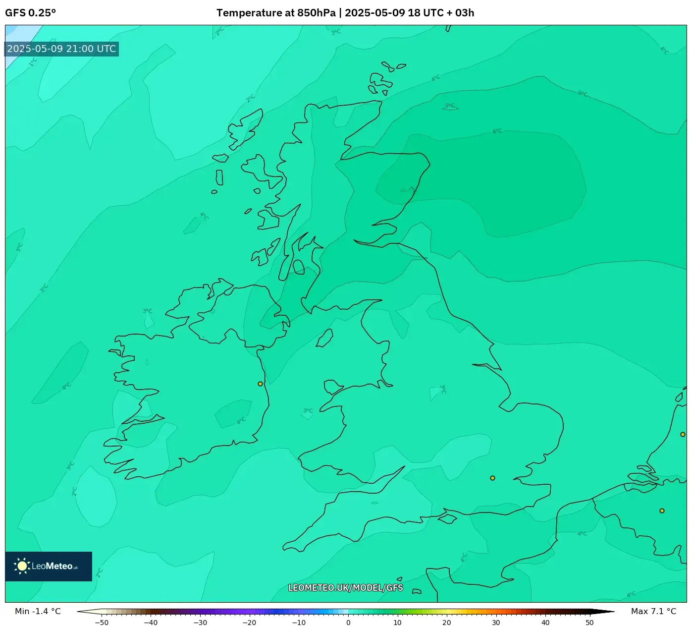 GFS - United Kingdom, Temperature at 850hPa GFS - United Kingdom, Temperature at 850hPa