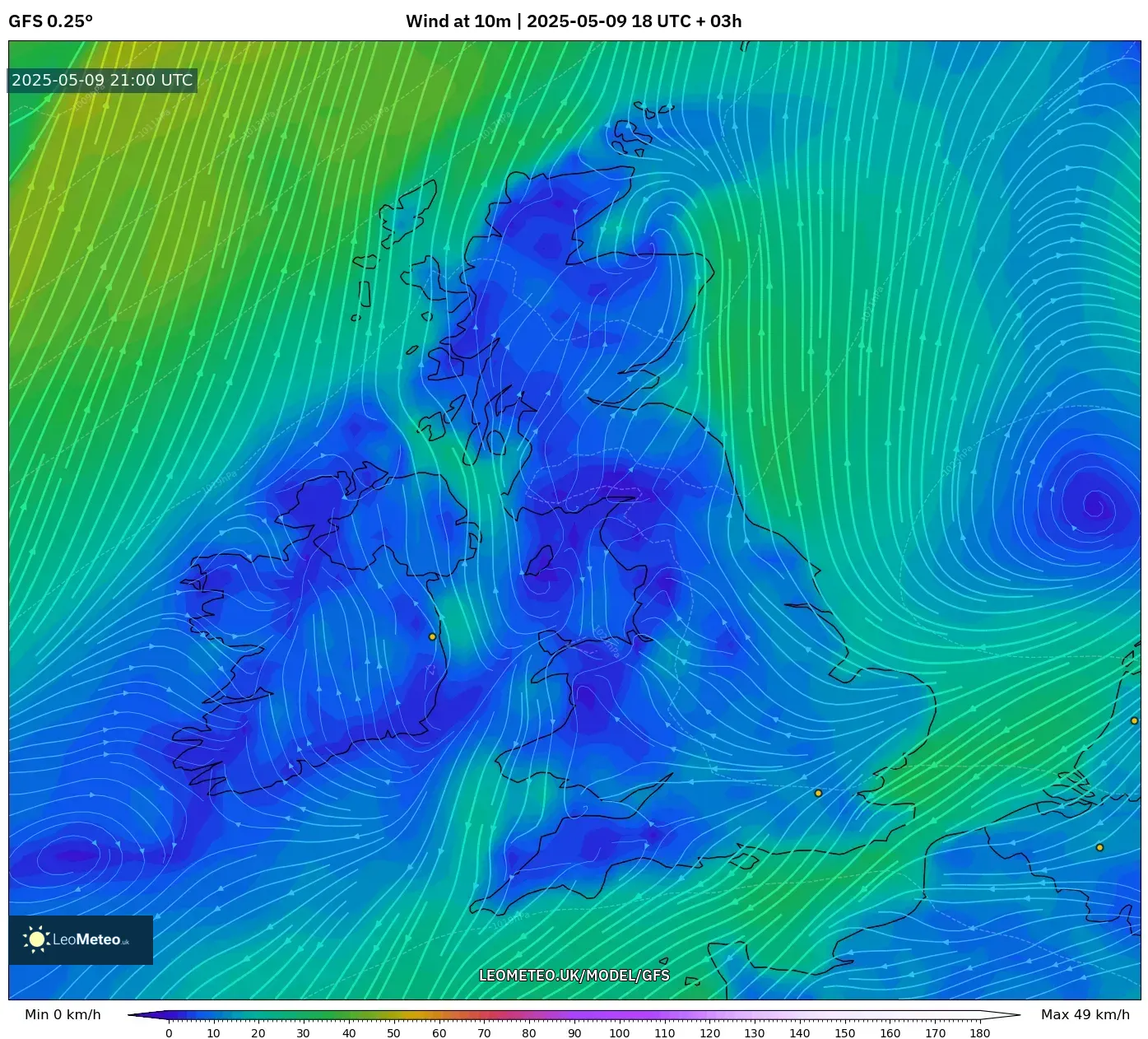 GFS - United Kingdom, Wind at 10m GFS - United Kingdom, Wind at 10m