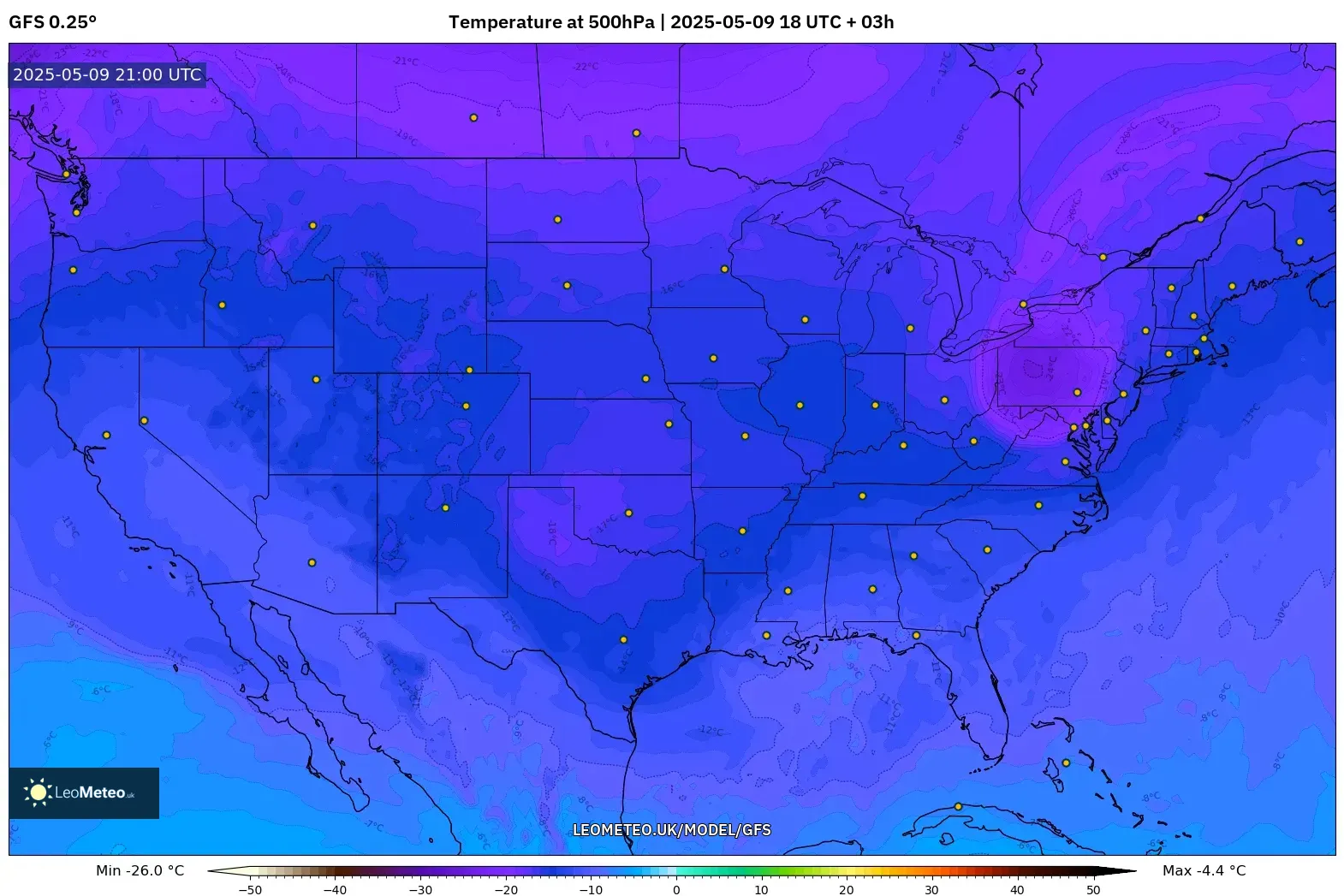 GFS - United States, Temperature at 500hPa GFS - United States, Temperature at 500hPa