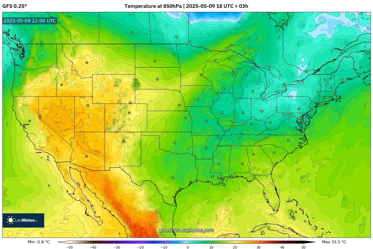 GFS - United States, Temperature at 850hPa GFS - United States, Temperature at 850hPa