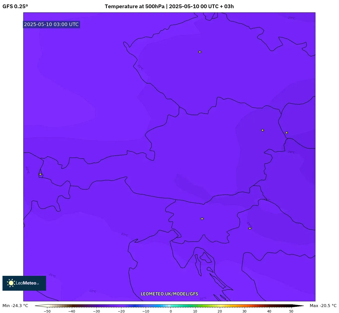GFS - Austria, Temperature at 500hPa GFS - Austria, Temperature at 500hPa