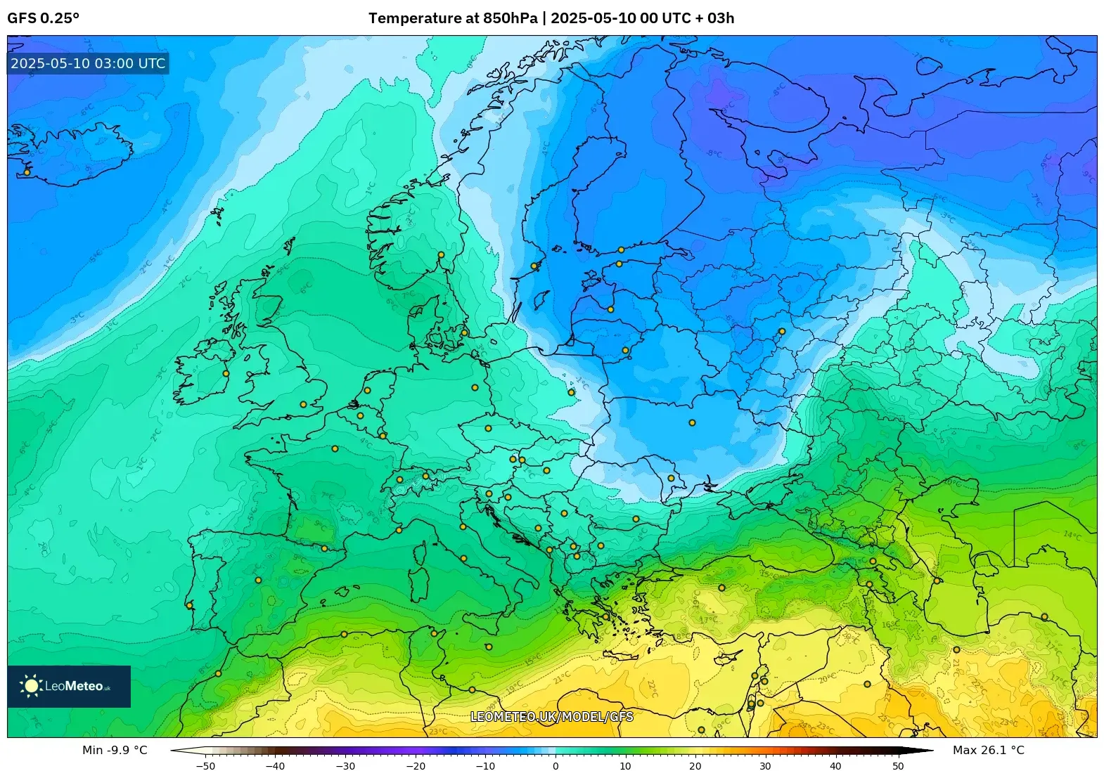 GFS - Europe, Temperature at 850hPa