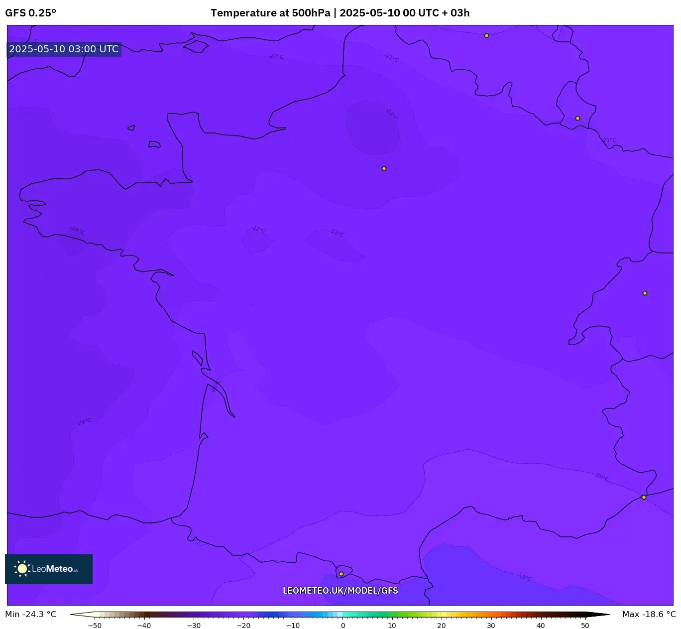 GFS - France, Temperature at 500hPa GFS - France, Temperature at 500hPa