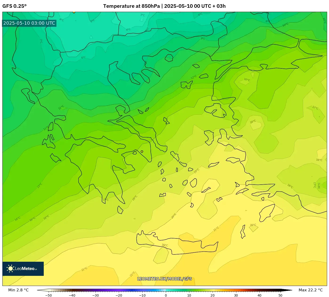 GFS - Greece, Temperature at 850hPa GFS - Greece, Temperature at 850hPa