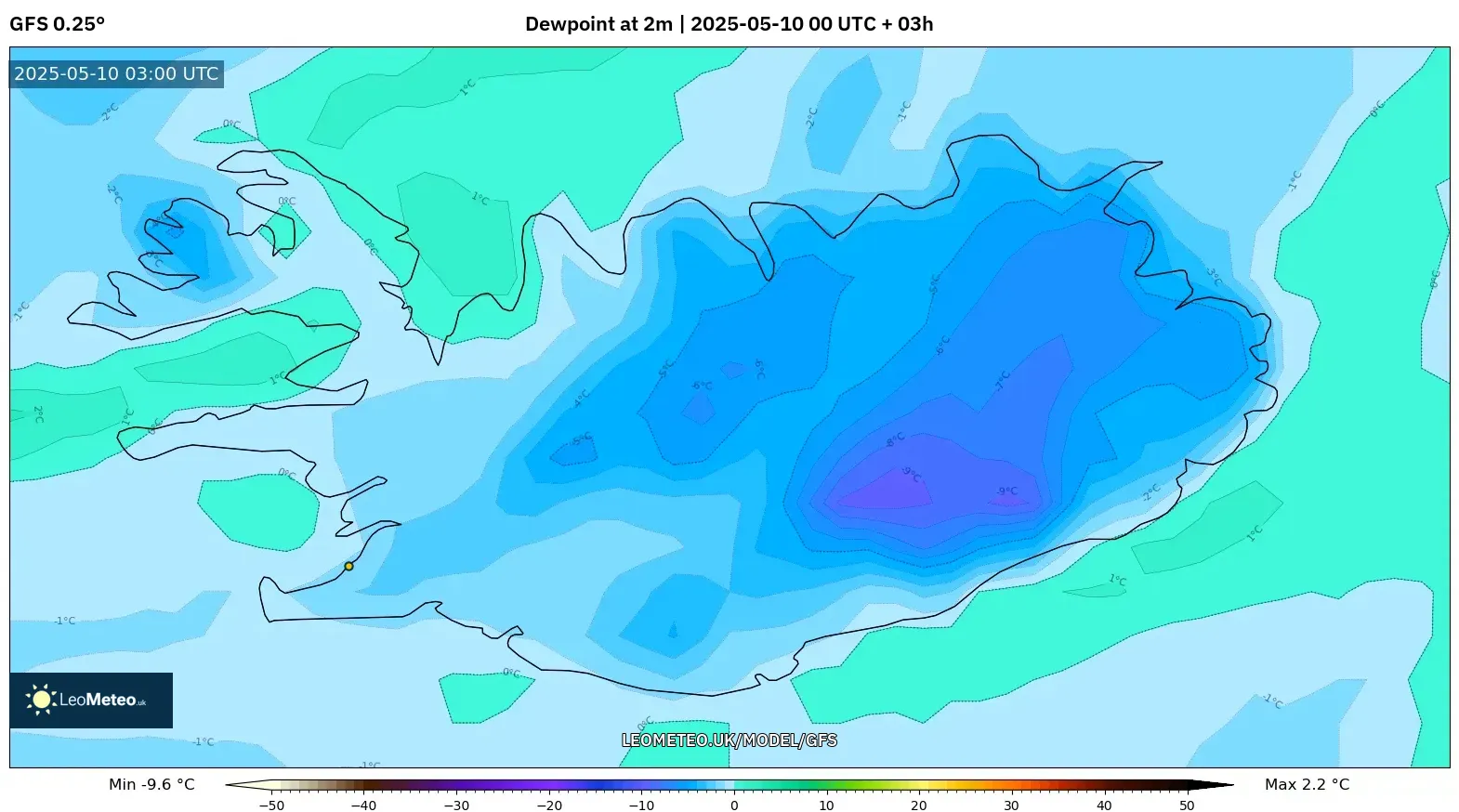 GFS - Iceland, Dewpoint at 2m GFS - Iceland, Dewpoint at 2m