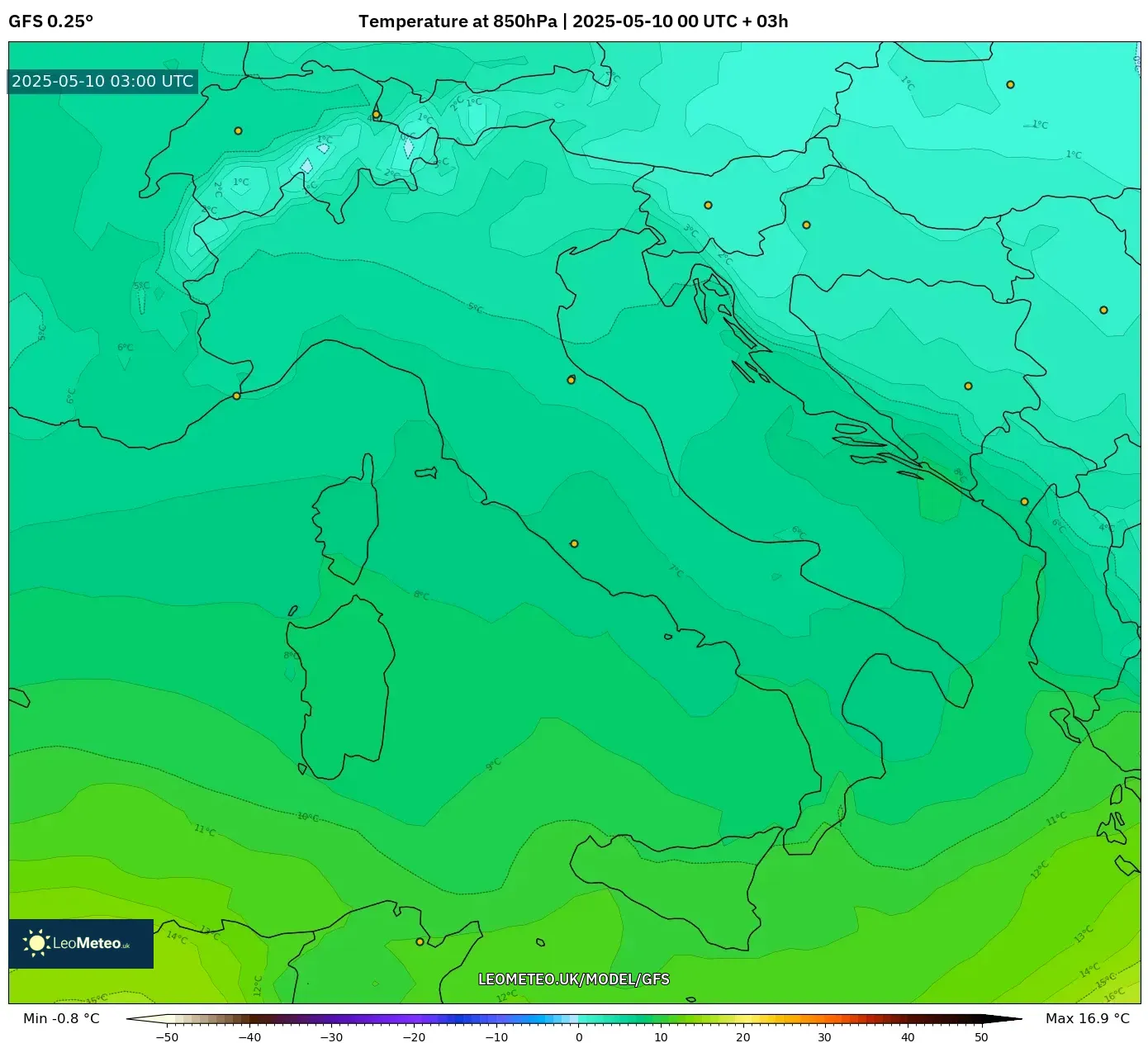 GFS - Italy, Temperature at 850hPa GFS - Italy, Temperature at 850hPa