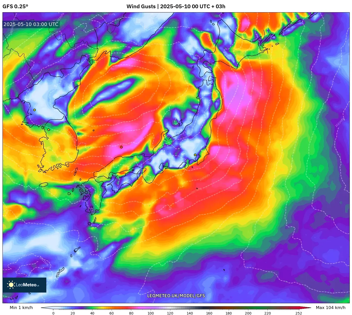 GFS - Japan, Wind Gusts GFS - Japan, Wind Gusts