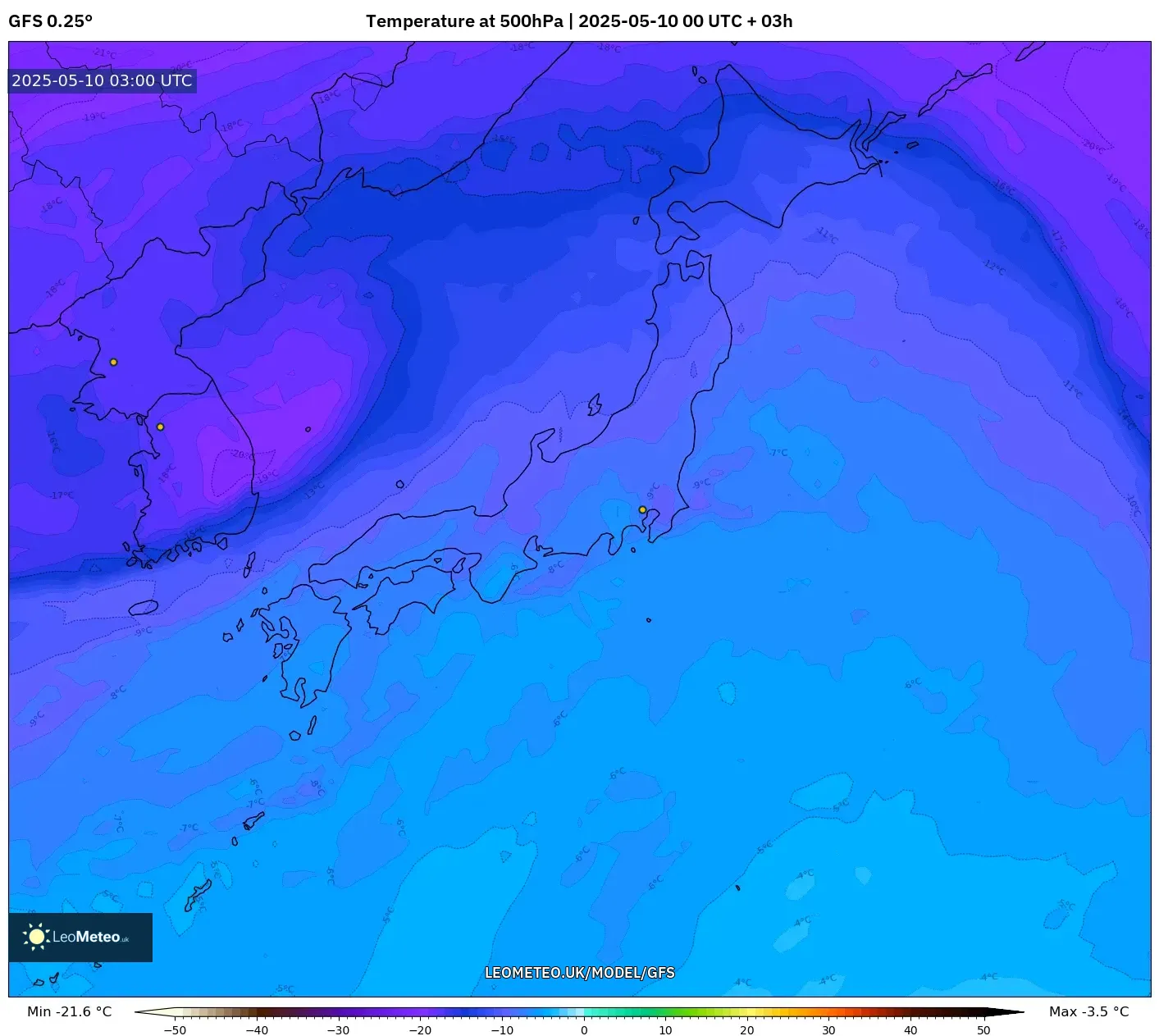 GFS - Japan, Temperature at 500hPa GFS - Japan, Temperature at 500hPa