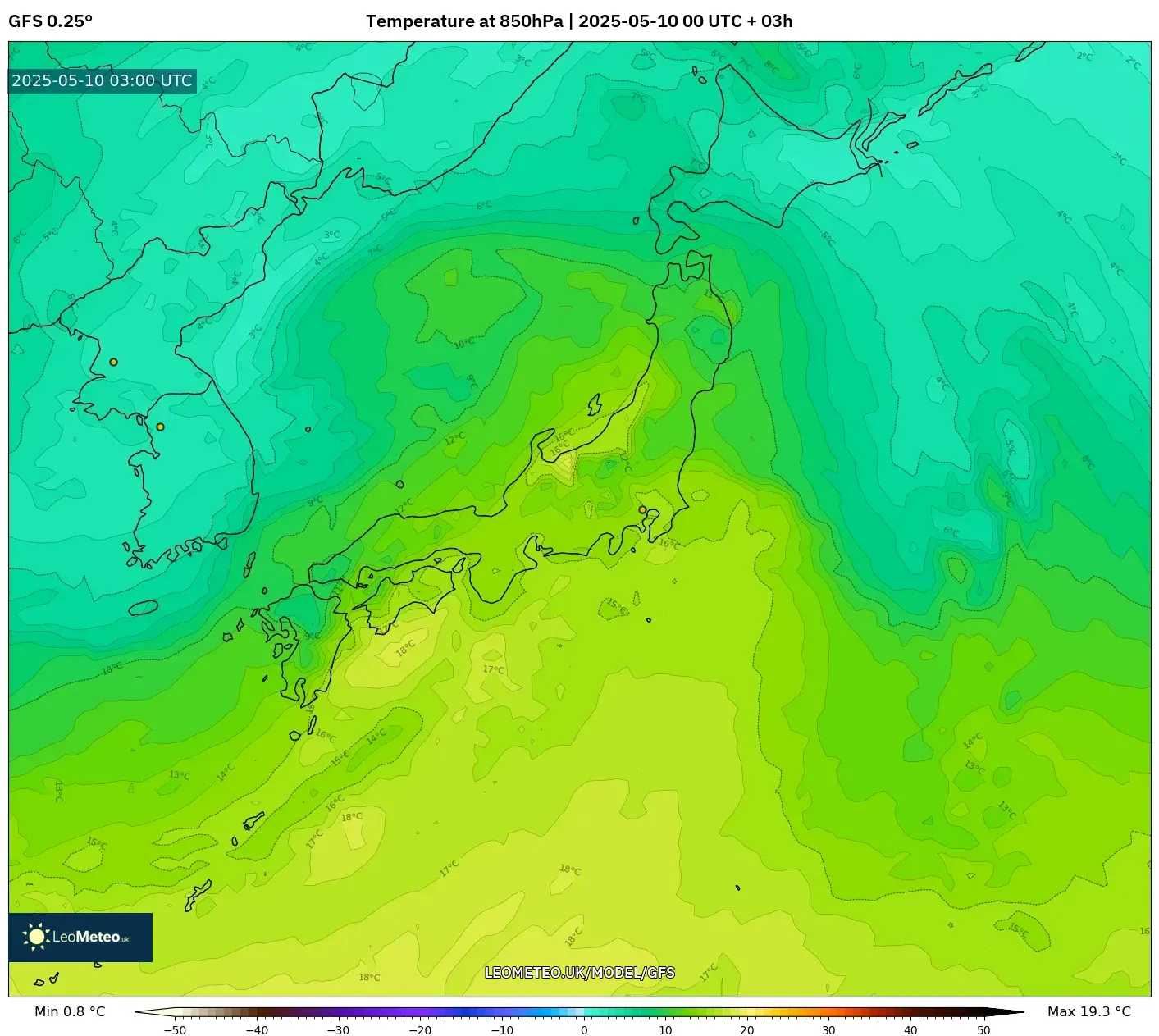 GFS - Japan, Temperature at 850hPa GFS - Japan, Temperature at 850hPa