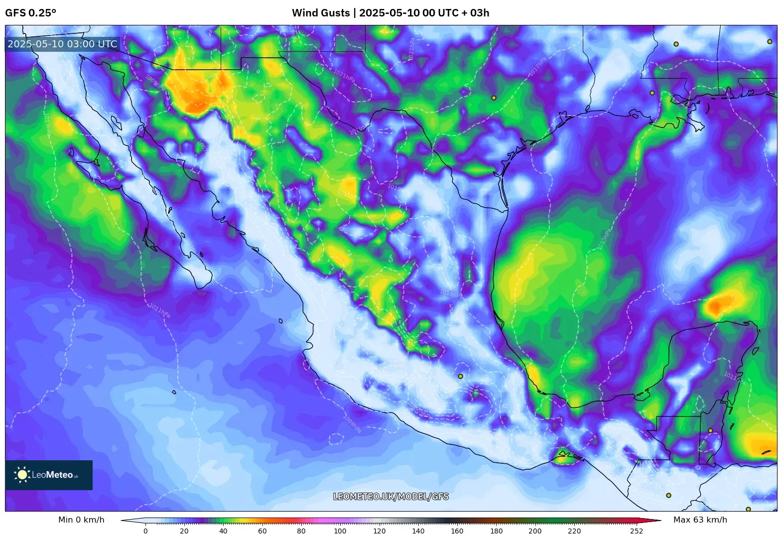 GFS - Mexico, Wind Gusts GFS - Mexico, Wind Gusts