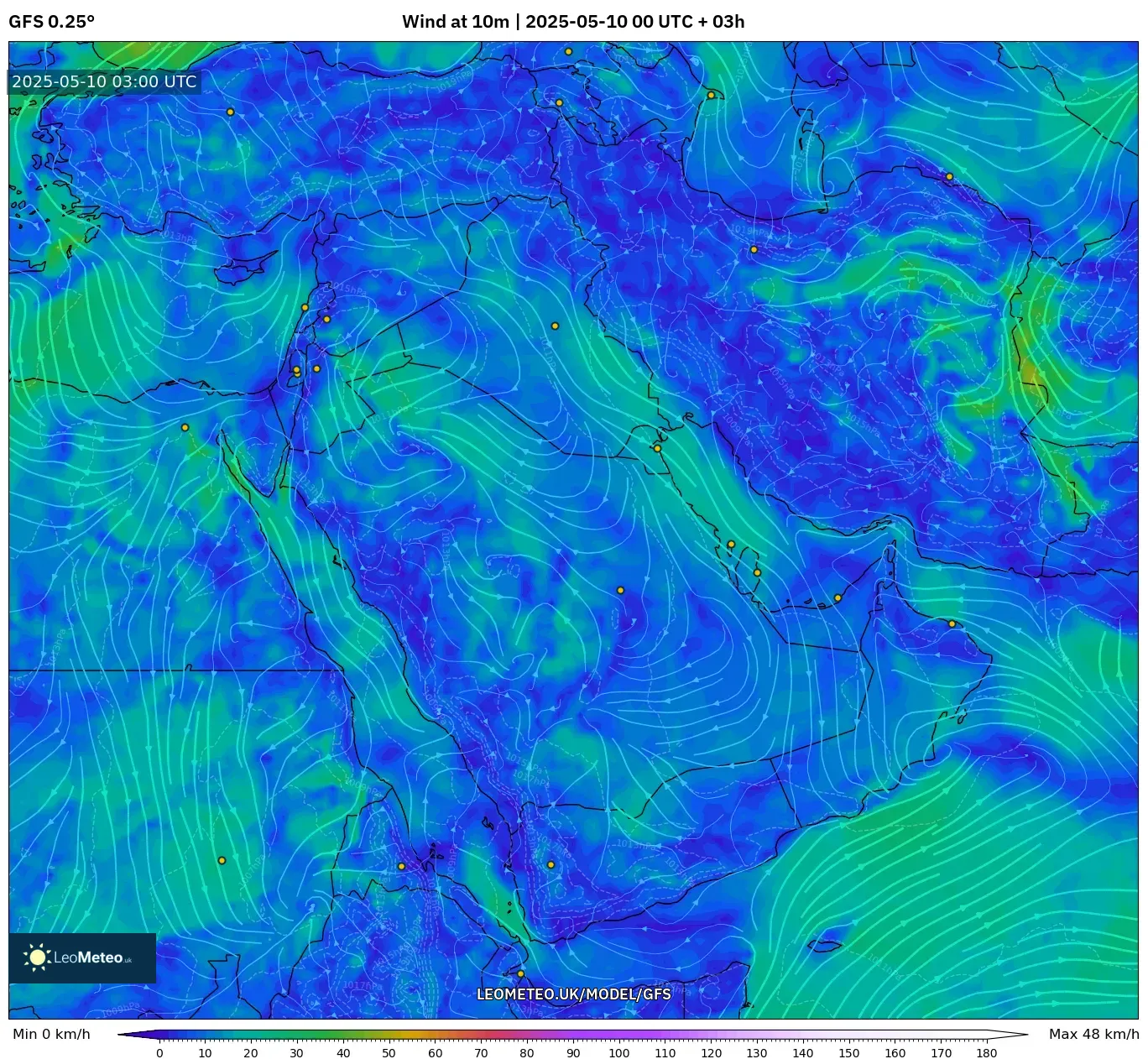 GFS - Middle East, Wind at 10m GFS - Middle East, Wind at 10m